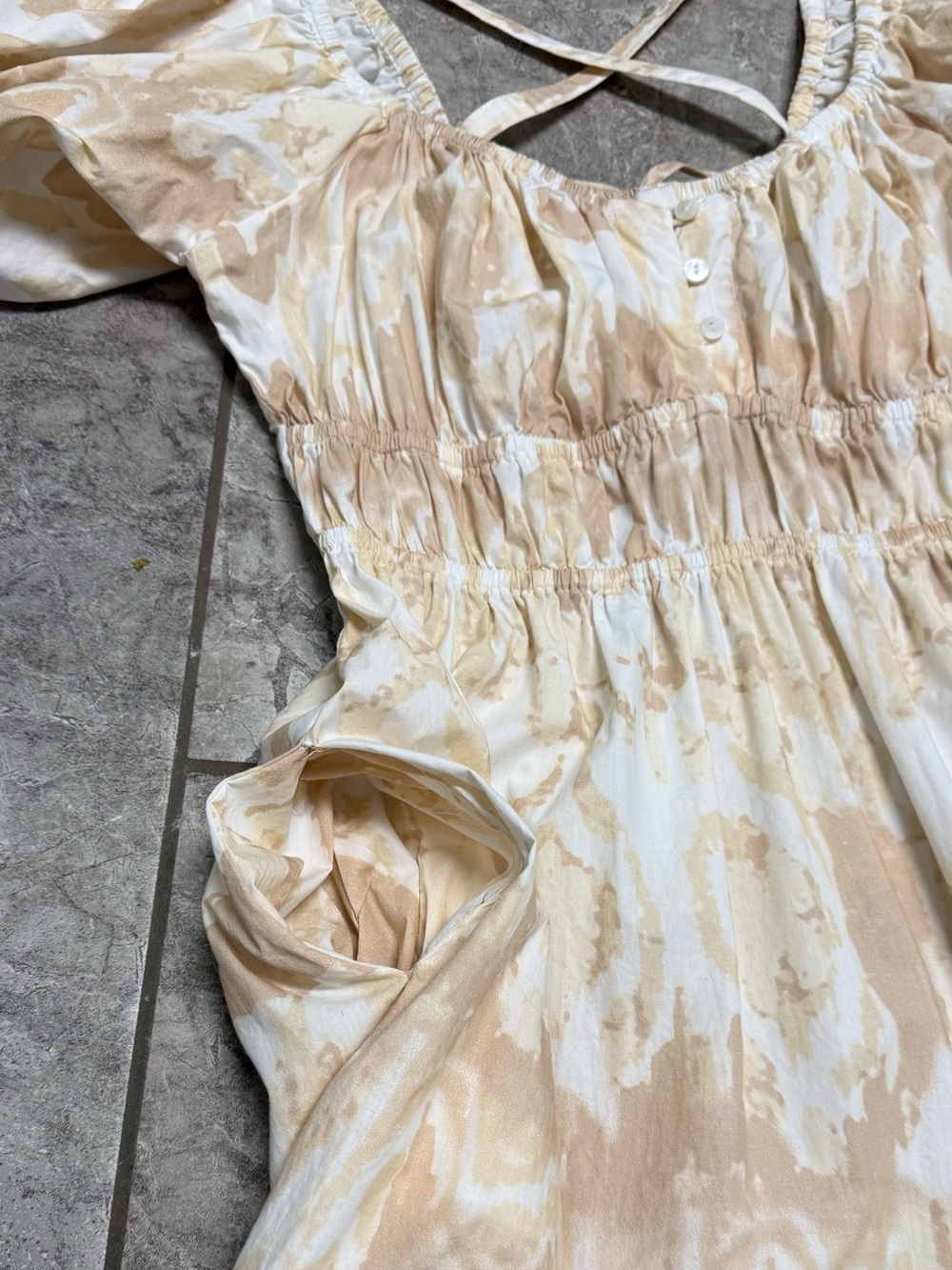 Cleobella Catalina Midi Dress Cream and Tan Puff Sleeves Sz Medium - Picture 10 of 12